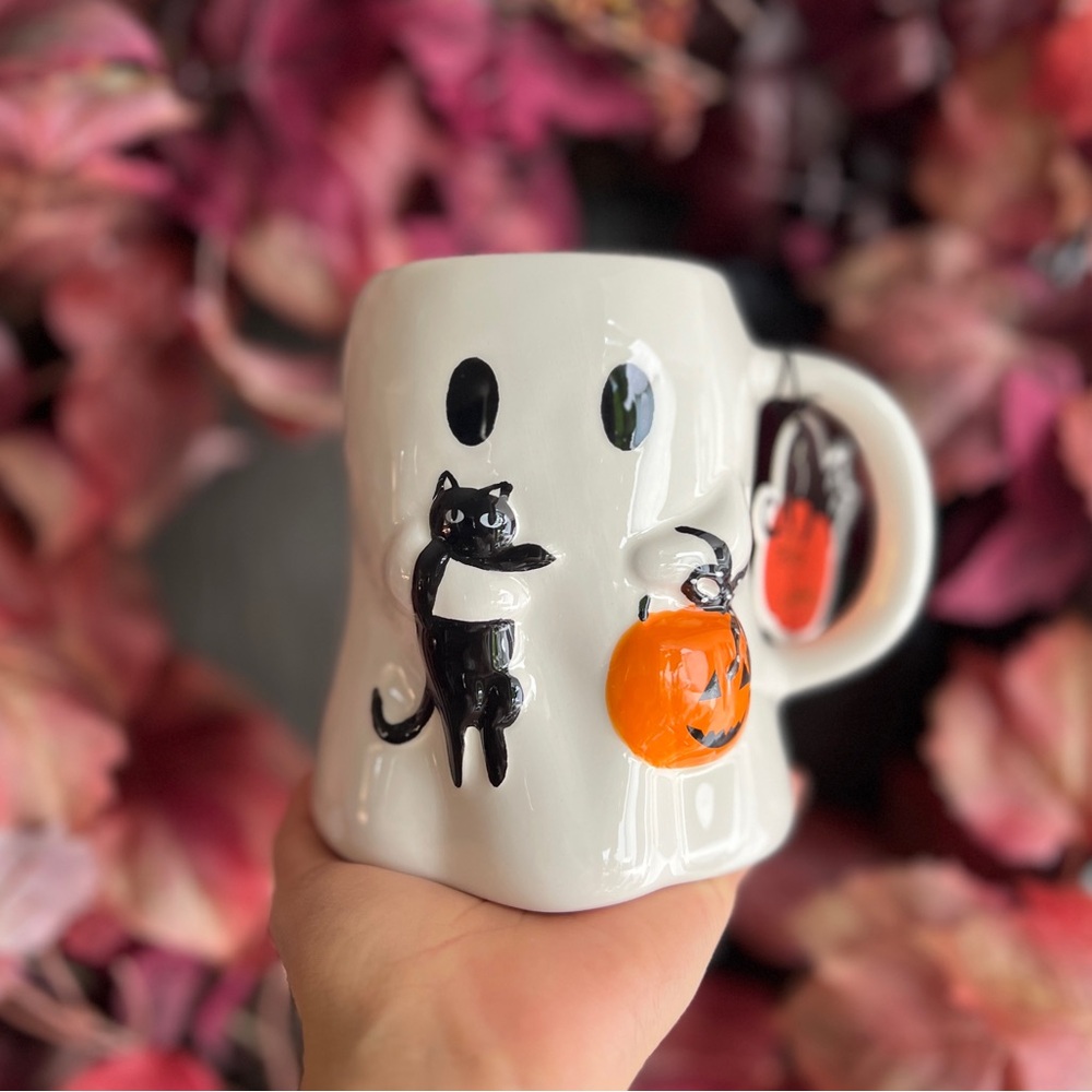 ✨NEW👻Sunday Morning Ghost with Cat and Pumpkin Bucket🎃